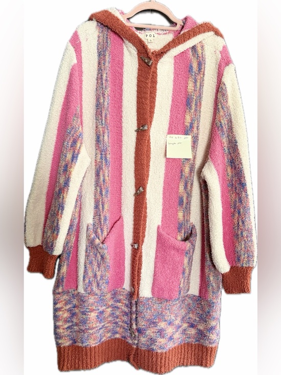 POL Sweaters - POL Hooded Sweater Coat in Pink, Cream & Rust